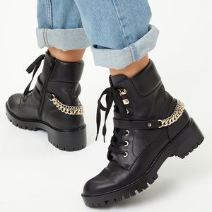 RACHEL ZOE Black Chain Accent - Millie Combat Boot- Size 9